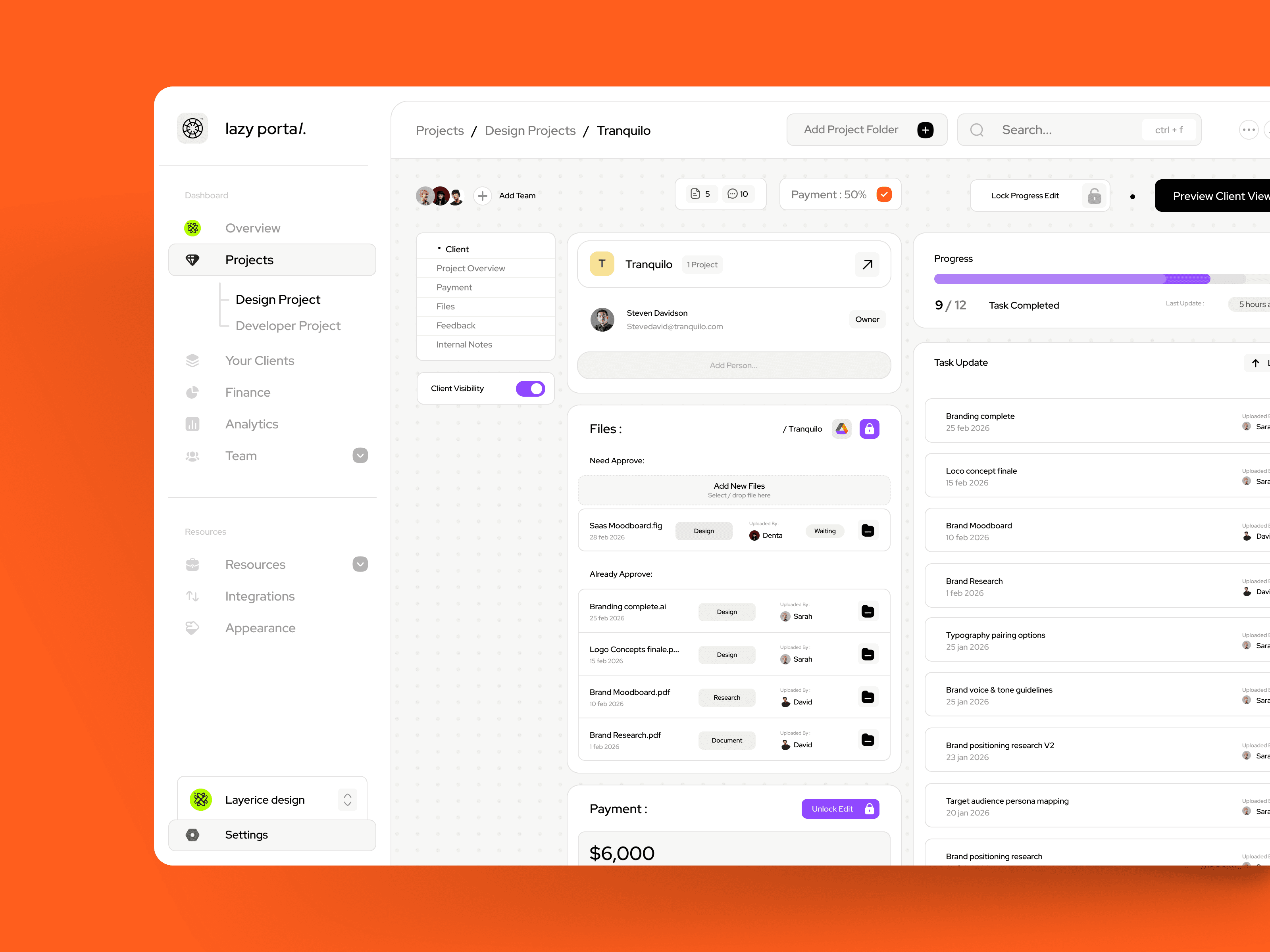 Lazy Portal, a SaaS product design