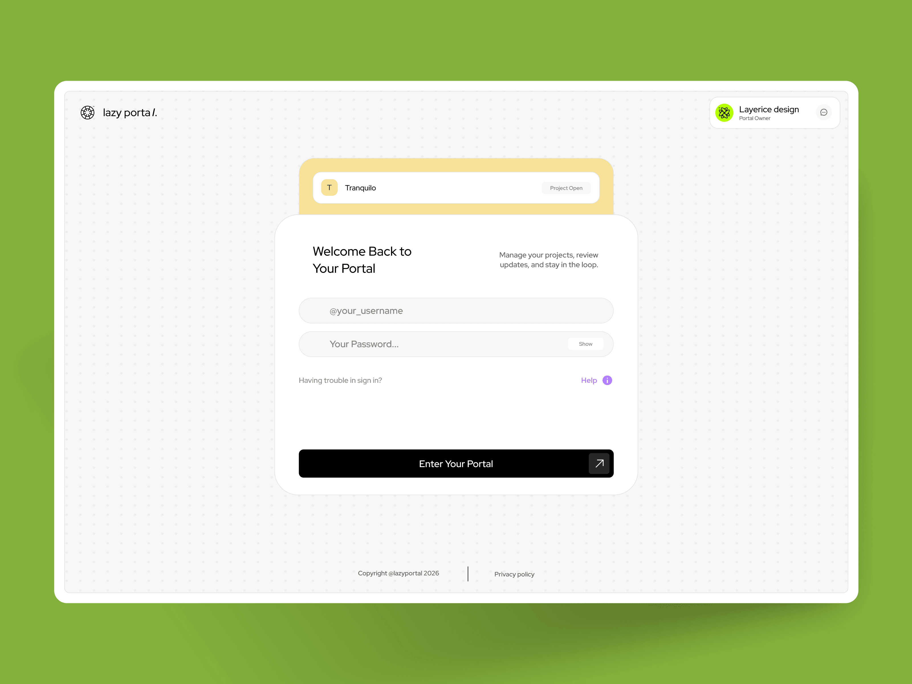 Lazy Portal, a SaaS product design